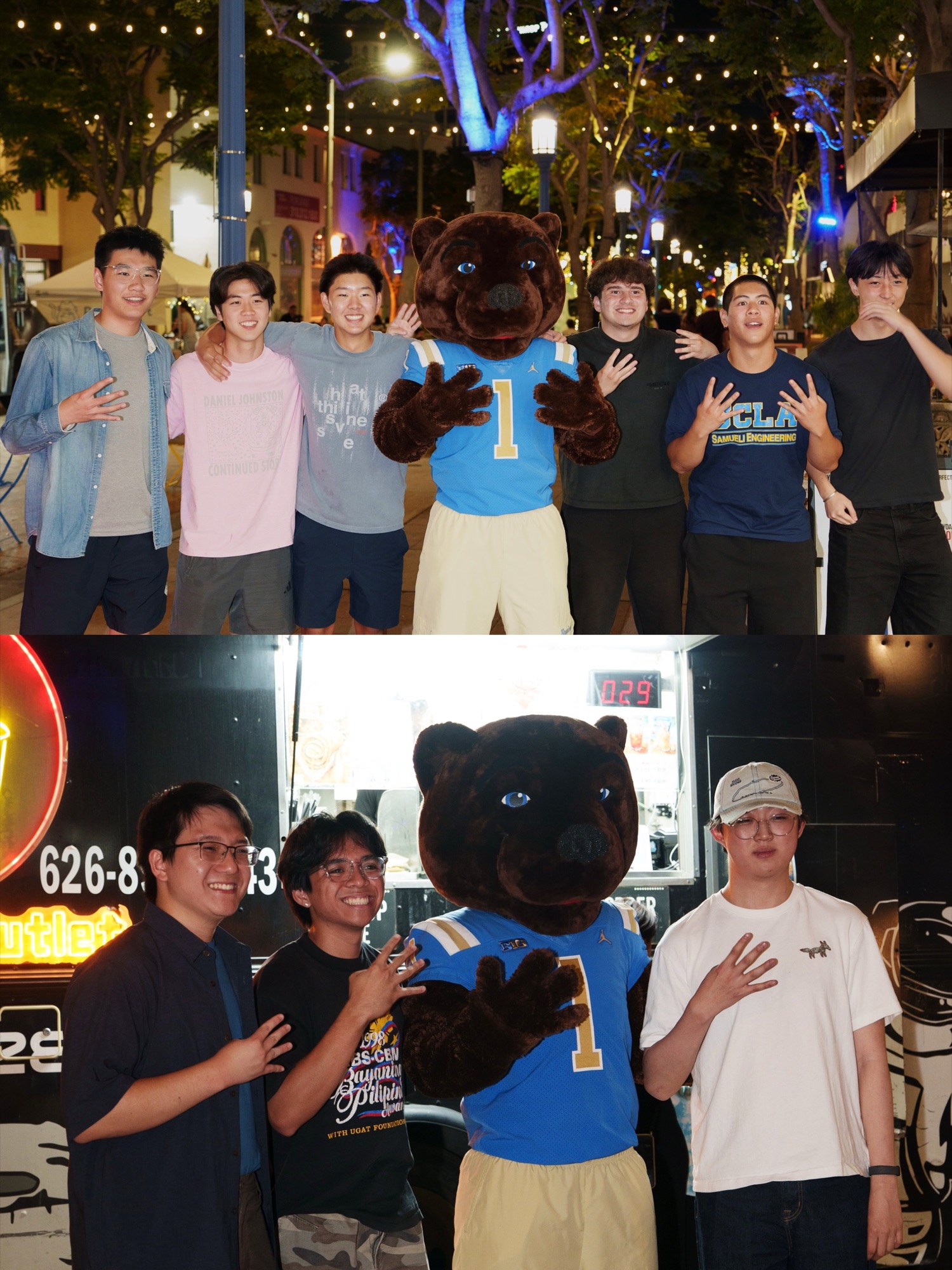 NightBite guests posing with the bear mascot at the event